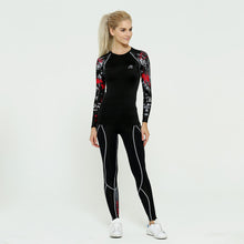 Load image into Gallery viewer, Life On Track Women Sport Yoga Sets Printed Compression Long Sleeve T Shirt and Pants For Running Gym Fitness Workout