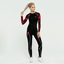 Load image into Gallery viewer, Life On Track Women Sport Yoga Sets Printed Compression Long Sleeve T Shirt and Pants For Running Gym Fitness Workout