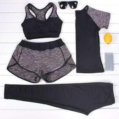 Women Print Yoga Set Sportswear Tights Legging+Quick Dry Sport Bra+Elastic Trousers High Waist Yoga Pants Gym Fitness Sport Suit