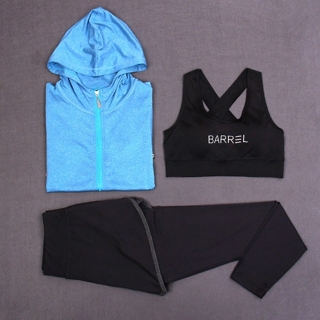 Yoga sets 3 Piece ( Bra + Jacket + Pants ) Yoga Sport Suits Sports Female Running Sportswear Gym Running Sets Free Shipping