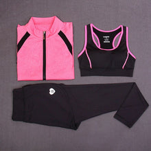 Load image into Gallery viewer, Yoga Sets 3 Piece\set  ( Bra + Jacket + Pants )  Women Yoga Clothes Outdoor Fitness Running Patchwork Sports Suitt Free Shipping