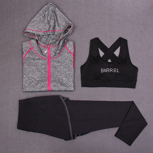 RuoskyGear New Yoga Sets 3 Piece (Bra + Jacket + Pants) Female Long Sleeved Sportswear Gym Running Workout Clothes Free Shipping