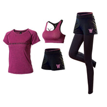 Load image into Gallery viewer, New Women Yoga Sets 5 Piece Yoga Suit Workout Set Gym Tracksuit Yoga Shirt Running Yoga Pants Quick Dry Sportswear 3 Piece Sets