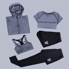 Load image into Gallery viewer, New Women Yoga Sets 5 Piece Yoga Suit Workout Set Gym Tracksuit Yoga Shirt Running Yoga Pants Quick Dry Sportswear 3 Piece Sets
