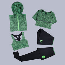 Load image into Gallery viewer, New Women Yoga Sets 5 Piece Yoga Suit Workout Set Gym Tracksuit Yoga Shirt Running Yoga Pants Quick Dry Sportswear 3 Piece Sets