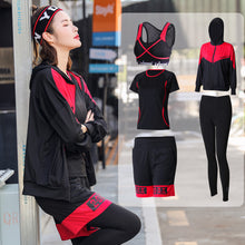 Load image into Gallery viewer, Women Sport Suit Yoga Set Tracksuit Zipper Jacket+Shirt+Bra+Shorts+Pants Fitness Clothes Gym Suit Women Sportswear Plus Size