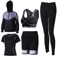 Load image into Gallery viewer, Women Sport Suit Yoga Set Tracksuit Zipper Jacket+Shirt+Bra+Shorts+Pants Fitness Clothes Gym Suit Women Sportswear Plus Size
