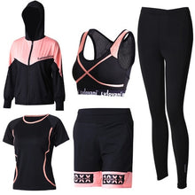 Load image into Gallery viewer, Women Sport Suit Yoga Set Tracksuit Zipper Jacket+Shirt+Bra+Shorts+Pants Fitness Clothes Gym Suit Women Sportswear Plus Size