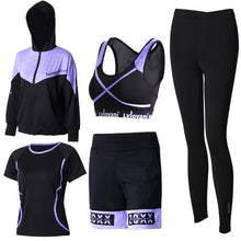 Load image into Gallery viewer, Women Sport Suit Yoga Set Tracksuit Zipper Jacket+Shirt+Bra+Shorts+Pants Fitness Clothes Gym Suit Women Sportswear Plus Size