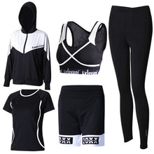Load image into Gallery viewer, Women Sport Suit Yoga Set Tracksuit Zipper Jacket+Shirt+Bra+Shorts+Pants Fitness Clothes Gym Suit Women Sportswear Plus Size