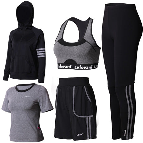 Sport Suit Women Yoga Suit Tracksuit Long Sleeve Zipper Jacket+T-Shirt+Bra+Pant+shorts Gym Suit Fitness Women Workout Clothes