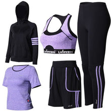 Load image into Gallery viewer, Sport Suit Women Yoga Suit Tracksuit Long Sleeve Zipper Jacket+T-Shirt+Bra+Pant+shorts Gym Suit Fitness Women Workout Clothes
