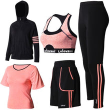 Load image into Gallery viewer, Sport Suit Women Yoga Suit Tracksuit Long Sleeve Zipper Jacket+T-Shirt+Bra+Pant+shorts Gym Suit Fitness Women Workout Clothes