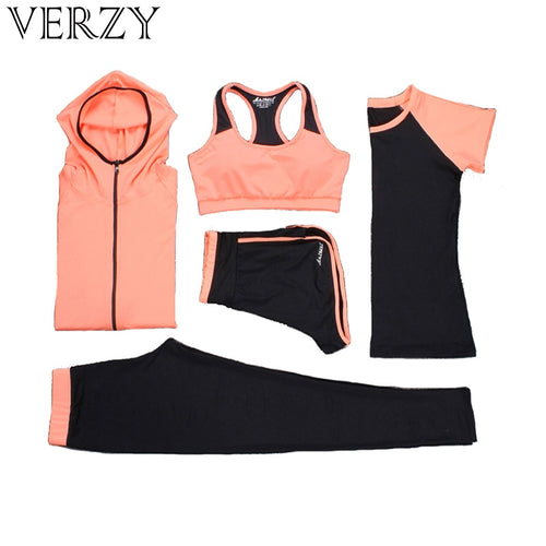 Yoga Set Women Fitness Running Exercise Sport Bra+Pants+Shirt+Coat+Shorts+Vest 3 colors Breathable Push up Sports suit