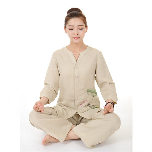 Women Yoga Clothes Sets Cotton Meditation Clothing Shirt and Pants 2pcs/set Chinese Dress