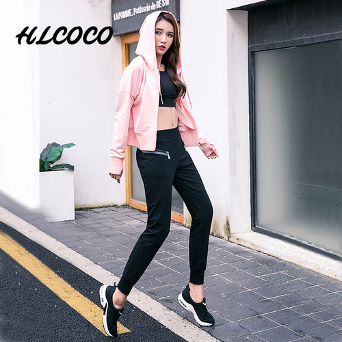 2018 Yoga Set Sport Jacket+Yoga pants 2 Pieces Running Sportswear Tracksuit Fitness Gym Clothing Running outdoor Sports Clothes