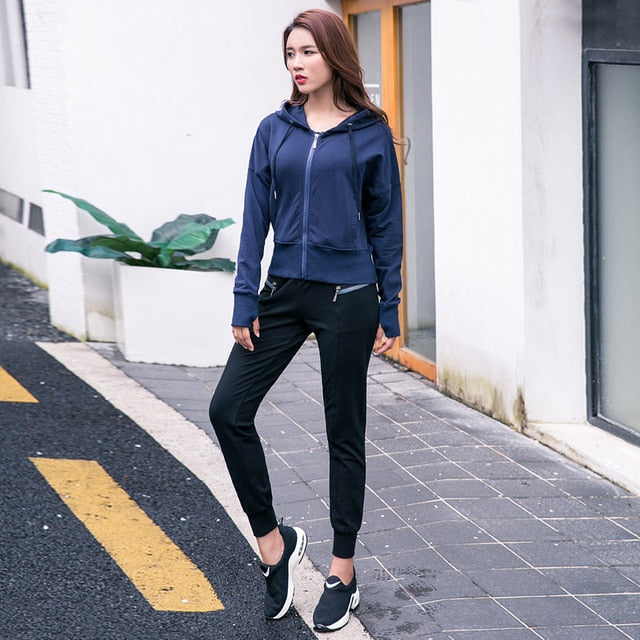 2018 Yoga Set Sport Jacket+Yoga pants 2 Pieces Running Sportswear Tracksuit Fitness Gym Clothing Running outdoor Sports Clothes