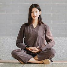 Load image into Gallery viewer, Chinese Women Yoga Suit Loose Trousers Tops Set Tai Chi Clothing Ladies Linen Outdoor Yoga Clothes Zen Meditation Clothing