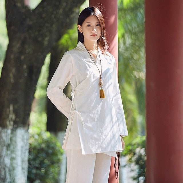 Tai Chi Clothing Women Yoga Clothing Suit Womens Loose mid-Length Cotton  and Linen Meditation Clothing Zen Lay Meditation Clothing,White-XL (Pink  XL) : : Clothing, Shoes & Accessories