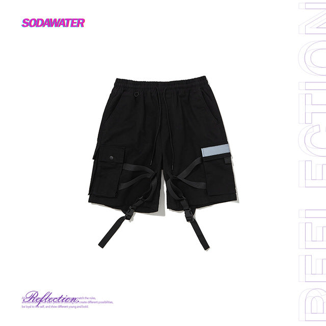SODAWATER Girl High Street Fashion Women Shorts 100% Cotton Sport Black Short Pants Ribbon Spliced Cargo Woman Shorts 9337S