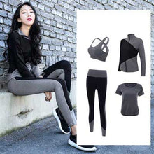 Load image into Gallery viewer, Women Fitness Yoga Set Plus Size M-3XL Sports Bra Yoga Pants Zipper High-necked Shirt T-shirt Gym Running 4 in 1 Sportswear