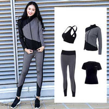 Load image into Gallery viewer, Women Fitness Yoga Set Plus Size M-3XL Sports Bra Yoga Pants Zipper High-necked Shirt T-shirt Gym Running 4 in 1 Sportswear